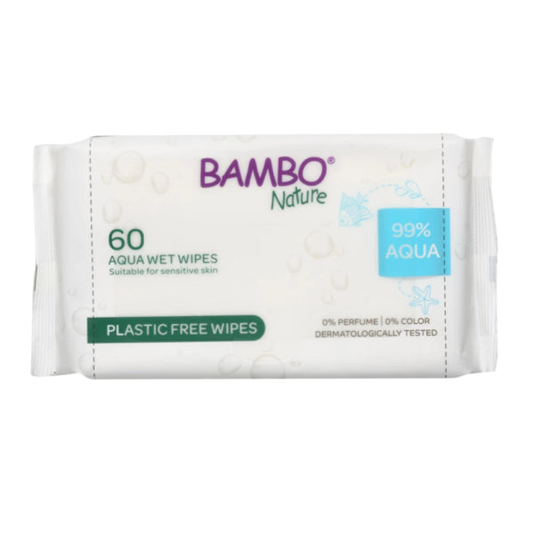 Bambo Nature Aqua Wet Wipes Plastic Free x 60 Toalhitas